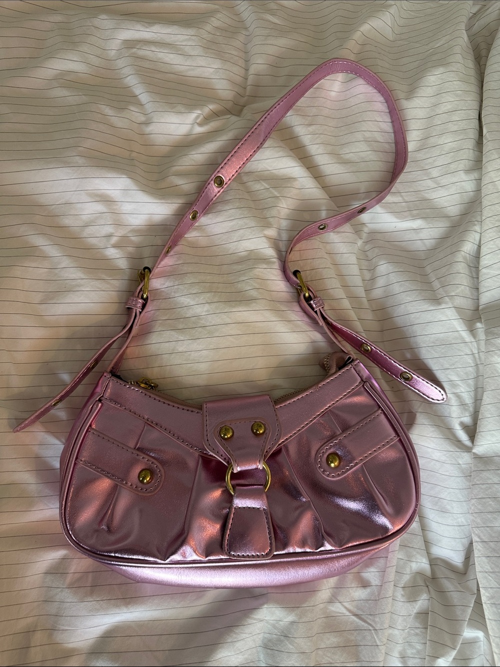 Y2K Pink Metallic Shoulder Bag
